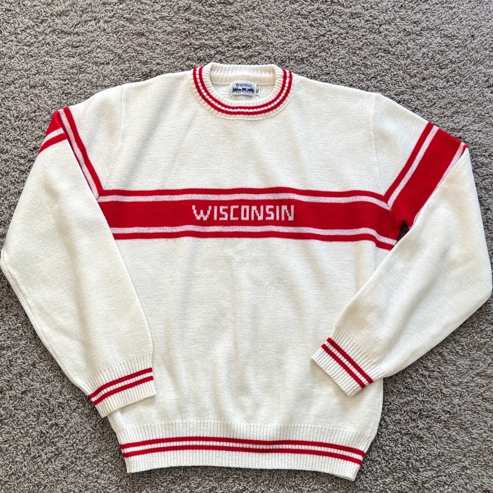 Wisconsin Vintage Wool Crewneck Sweater - Red and White - Picture 2 of 11